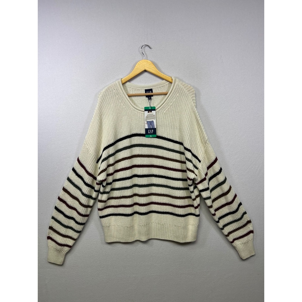 Grandmacore GAP NWT Women XL Cream Striped Shaker Stitch Cotton Pullover Sweater
